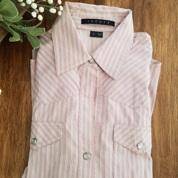 THEORY pink striped button down shirt s WESTERN - Picture 6 of 6